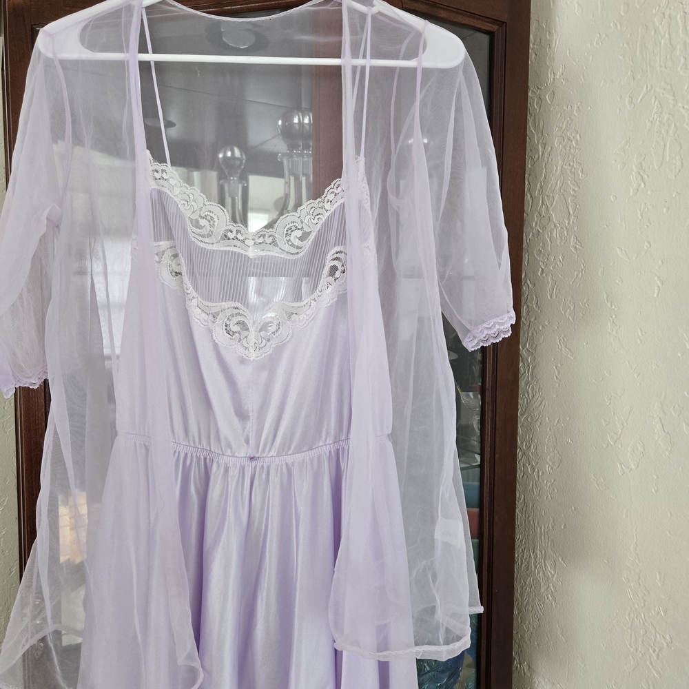 Vintage JCPenney Lilac Lace Chemise with Sheer Cover